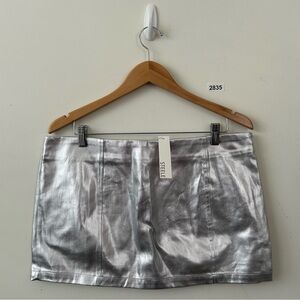 Steele Mini Skirt XL Metallic Faux Leather Silver